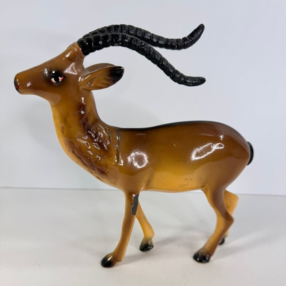Vtg Ibex Goat Enamel Metal Large Figurine 8" tall